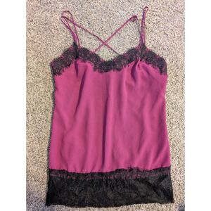 ASOS Cami Top Lace Trim Crossover Straps Purple Black Women's Size US 6